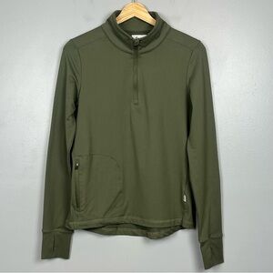 Feat women’s olive green 1/4 zip athletic pullover top, size small.